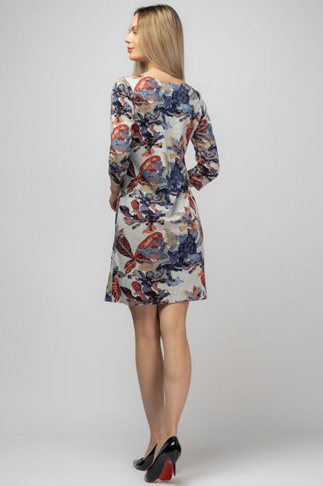 Rochie dreapta, fundal gri si imprimeu frunze, din vascoza [3]