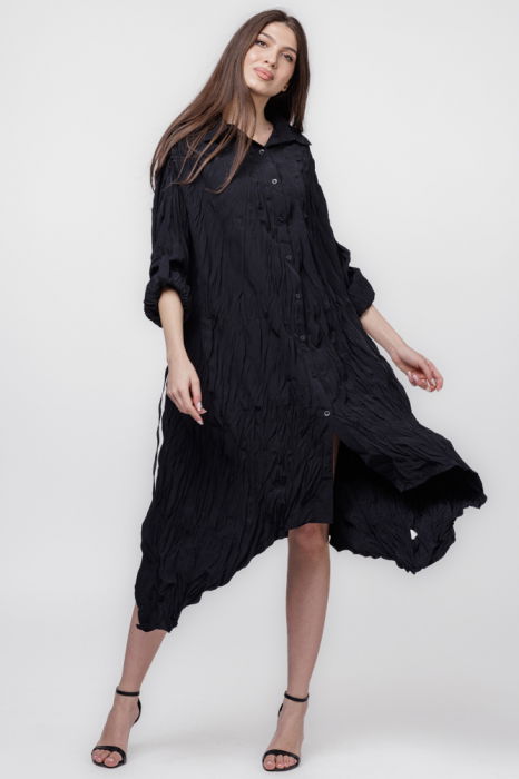 Rochie camasa creponata, in colturi, neagra [3]