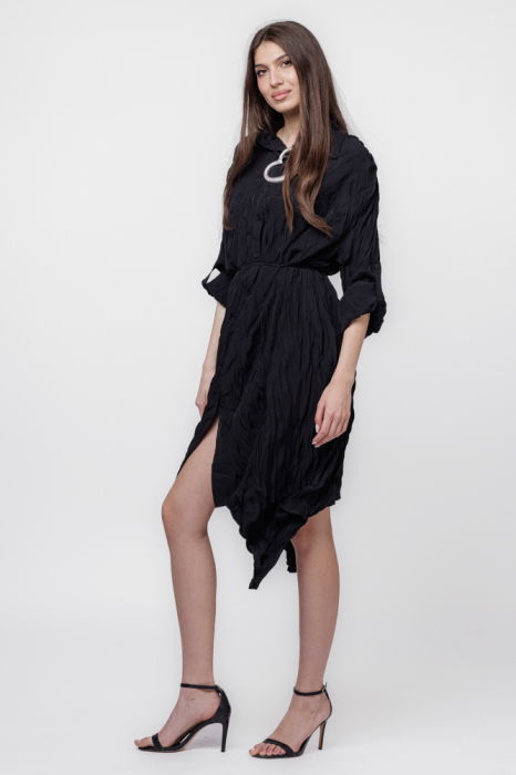 Rochie camasa creponata, in colturi, neagra [4]