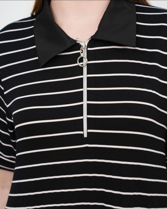 Rochie camasa cu fermoar din jerseu de vascoza, neagra cu dungi albe [5]