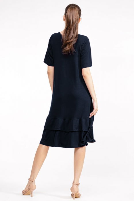 Rochie `A line` midi, cu doua volane poale, din bumbac bleumarin [3]