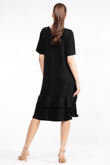 Rochie `A line` midi, cu doua volane poale, din bumbac neagra [3]