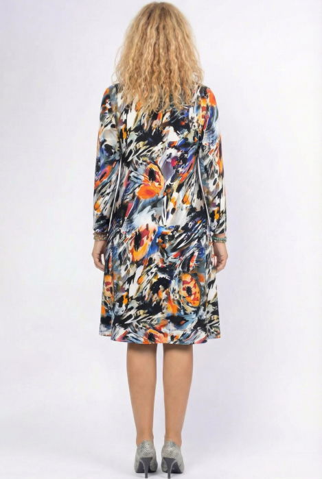 Rochie `A line` midi, cu nod intr-o parte, din vascoza, cu imprimeu pictural [2]