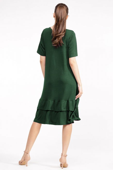 Rochie `A line` midi, cu doua volane poale, din bumbac verde [3]