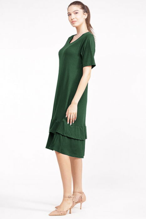 Rochie `A line` midi, cu doua volane poale, din bumbac verde [2]