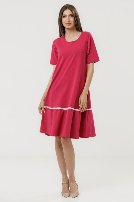 Rochie `A line` midi, cu volan si dantela din bumbac [1]