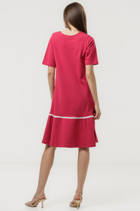 Rochie `A line` midi, cu volan si dantela din bumbac [4]