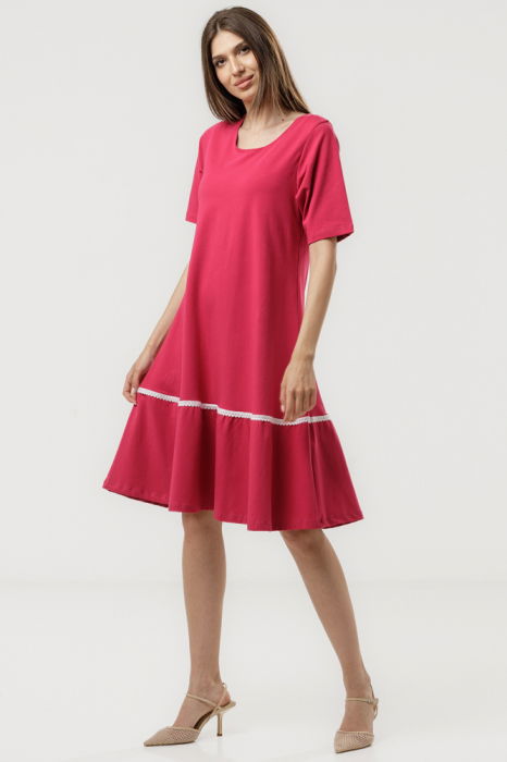 Rochie `A line` midi, cu volan si dantela din bumbac [3]