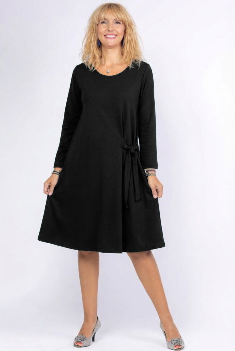 Rochie `A line` midi, cu nod intr-o parte, din vascoza neagra [1]