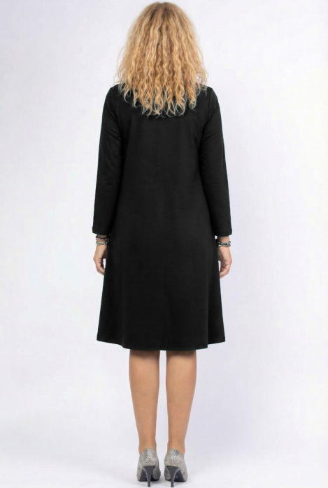 Rochie `A line` midi, cu nod intr-o parte, din vascoza neagra [2]