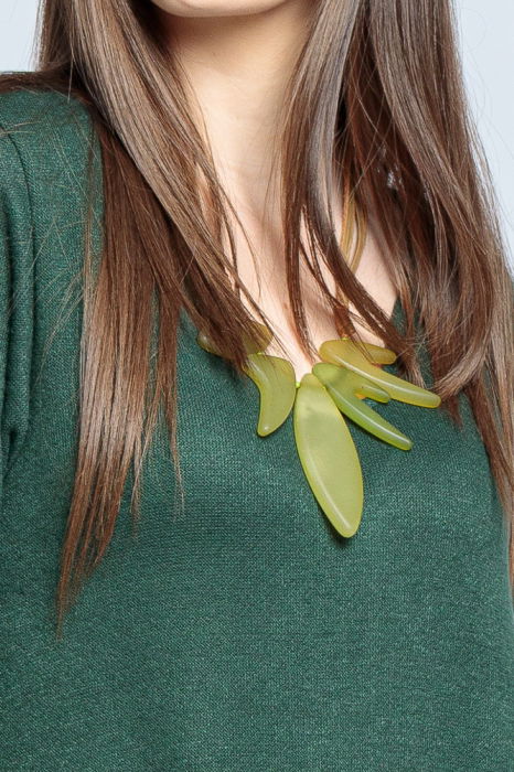 Rochie `A line` midi, din jerseu moale cu aplicatie flori, verde inchis [4]