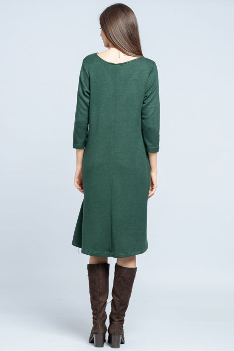 Rochie `A line` midi, din jerseu moale cu imprimeu lateral pana, verde inchis [3]