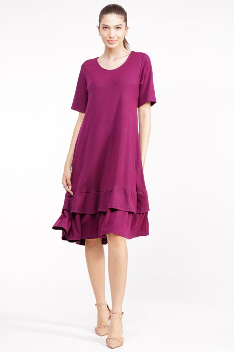 Rochie `A line` midi, din vascoza bordo cu doua volane poale [1]
