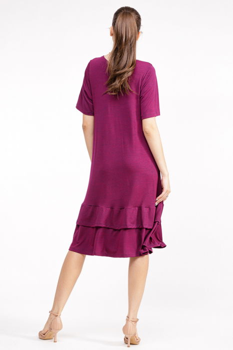 Rochie `A line` midi, din vascoza bordo cu doua volane poale [3]