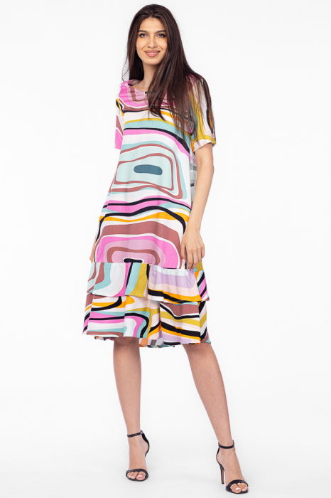 Rochie `A line` midi, din vascoza cu imprimeu geometric si doua volane poale [1]