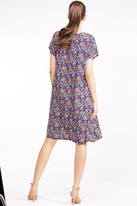 Rochie `A line` midi din vascoza, cu imprimeu geometric mov [4]