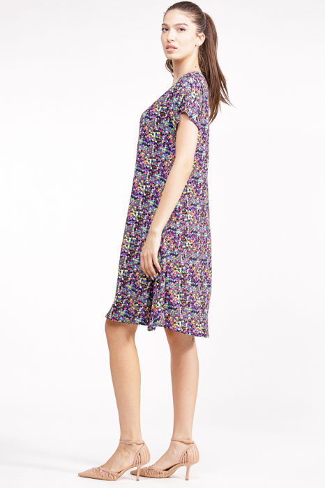 Rochie `A line` midi din vascoza, cu imprimeu geometric mov [3]