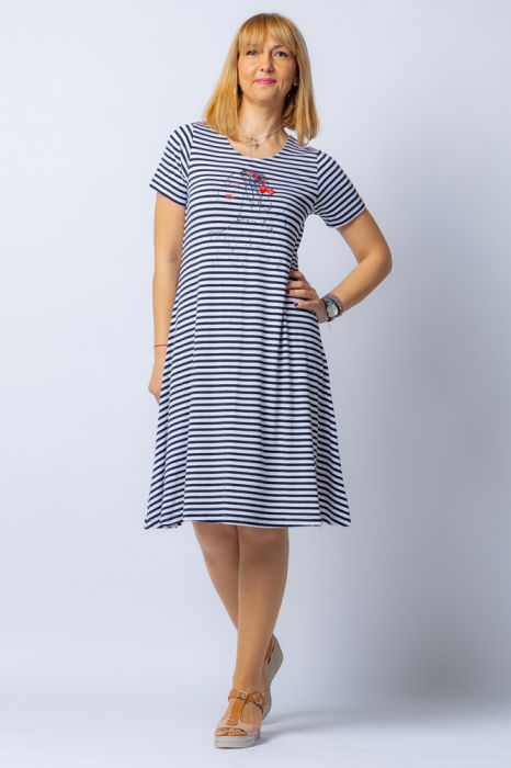 Rochie `A line` midi, dungi marinar din tricot cu imprimeu chip de fata [1]