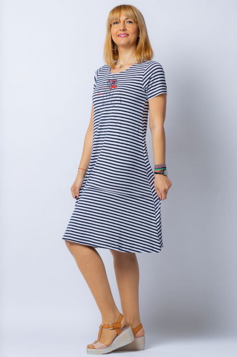 Rochie `A line` midi, dungi marinar din tricot cu imprimeu chip de fata [2]