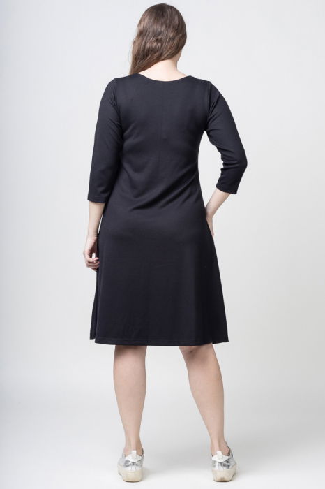 Rochie `A line` neagra din jerseu, cu panou "Fata Africana" [4]