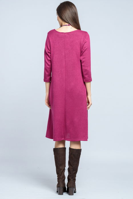 Rochie `A line` midi, din jerseu moale cu aplicatie pana, mov zmeura [4]