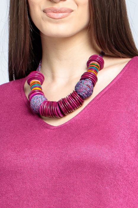 Rochie `A line` midi, din jerseu moale cu aplicatie pana, mov zmeura [5]