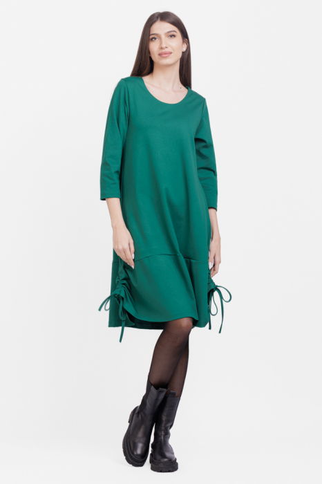 Rochie `A line`, din tricot, cu sireturi laterale, verde inchis [1]