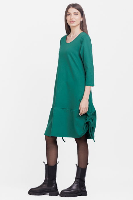 Rochie `A line`, din tricot, cu sireturi laterale, verde inchis [3]