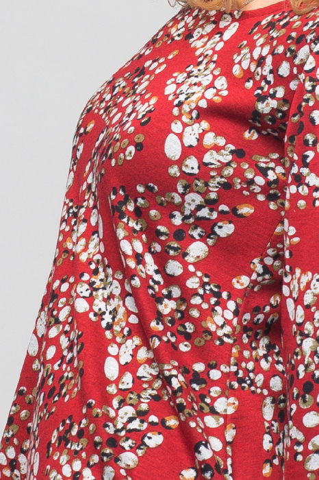 Rochie `A line` midi, rosie cu imprimeu puncte, din jerseu de vascoza [5]