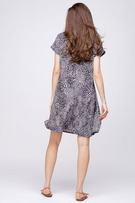 Rochie `A line` midi, silky, cu imprimeu animal print leopard [3]