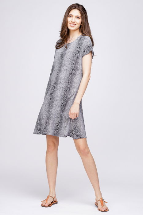 Rochie `A line` midi, silky, cu imprimeu animal print sarpe [6]