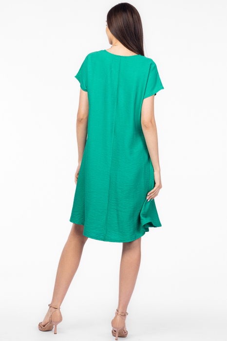 Rochie `A line` verde din in mercerizat, cu imprimeu grafic chip [3]