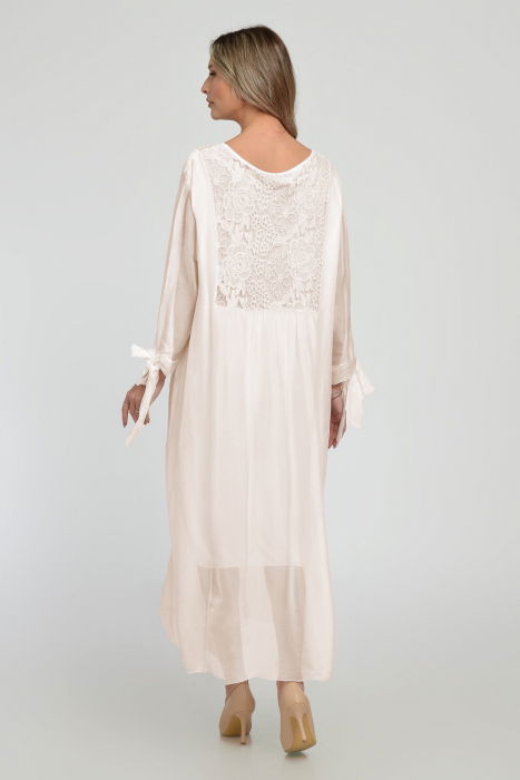 Rochie bej lunga, din matase si vascoza cu platca din dantela pe fata si pe spate [3]