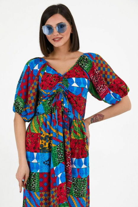 Rochie multicolora cu snur vertical pe bust, din vascoza [3]