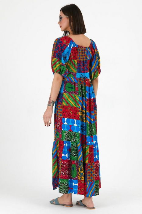 Rochie multicolora cu snur vertical pe bust, din vascoza [4]