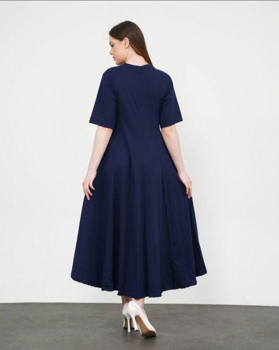 Rochie ampla, lunga clos, din jerseu de bumbac, bleumarin [6]