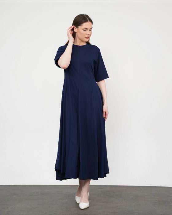 Rochie ampla, lunga clos, din jerseu de bumbac, bleumarin [4]