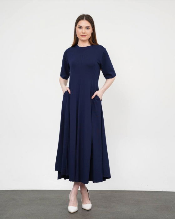 Rochie ampla, lunga clos, din jerseu de bumbac, bleumarin [2]