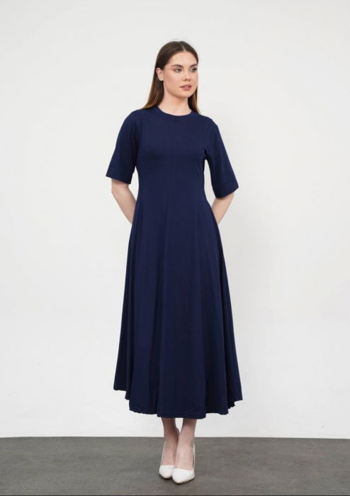 Rochie ampla, lunga clos, din jerseu de bumbac, bleumarin [5]