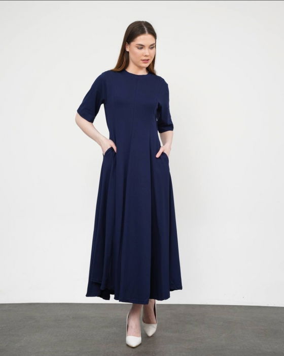 Rochie ampla, lunga clos, din jerseu de bumbac, bleumarin [3]