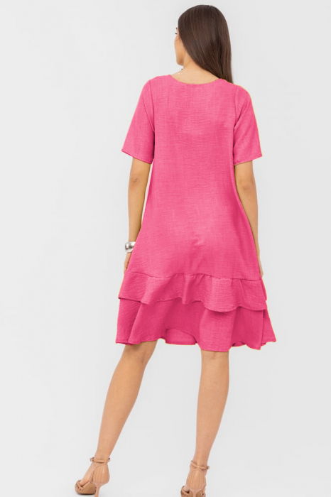 Rochie fucsia `A line` midi, cu doua volane poale, din in mercerizat [3]