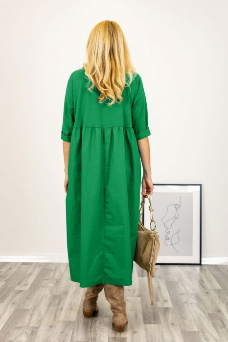 Rochie verde oversize, cu taietura oblica si broderie, din poplin si jerseu [3]