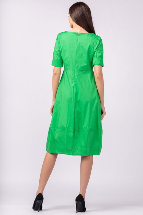 Rochie verde, lalea, cambrata, cu fermoar, din poplin de bumbac [3]