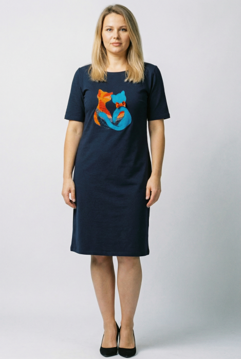 Rochie bleumarin cu doua pisici aplicate pe piept [2]