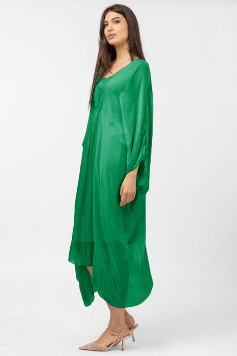 Rochie verde in colturi, lunga, ampla, din matase si vascoza, cu detaliu sub bust [2]