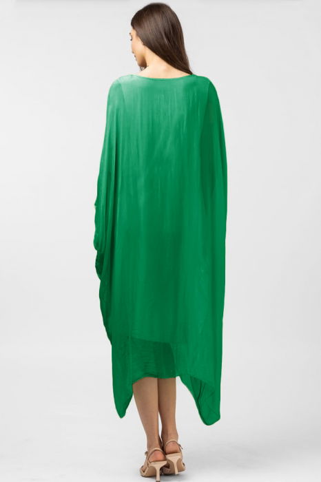 Rochie verde in colturi, lunga, ampla, din matase si vascoza, cu detaliu sub bust [3]