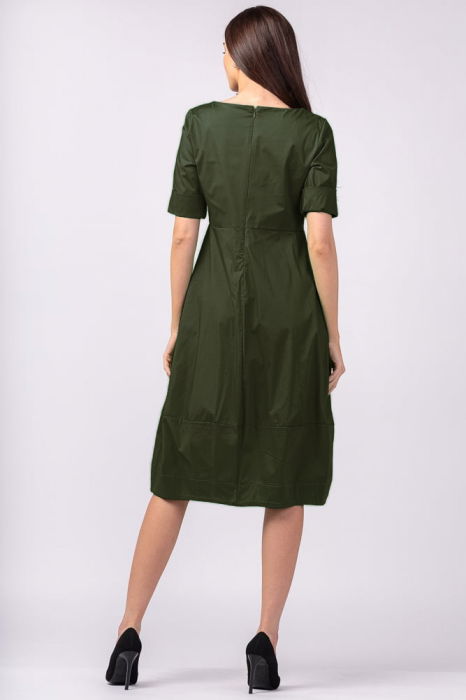 Rochie kaki, lalea, cambrata, cu fermoar, din poplin de bumbac [3]