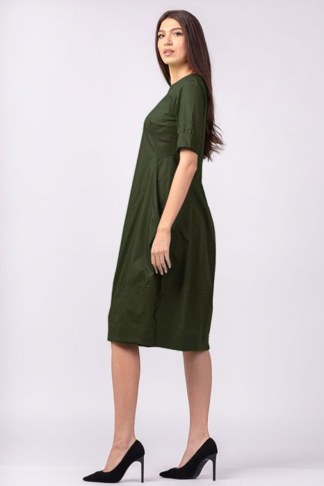 Rochie kaki, lalea, cambrata, cu fermoar, din poplin de bumbac [2]