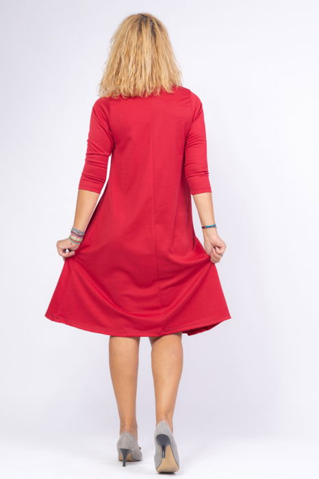 Rochie bordo `A line` midi, cu imprimeu floare picturala [2]