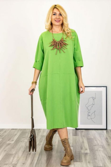 Rochie bubble masura foarte mare cu cusaturi, verde intens [1]